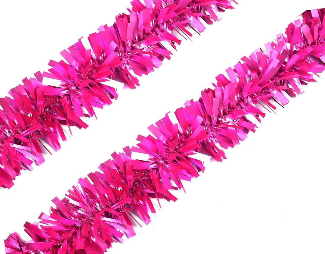 YYCRAFT Vinyl Twist Garland Tinsel Garland Christmas Decoration,2.5 Inch (6 Yards, Hot Pink)