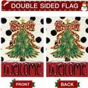 Artscope Welcome Bow Tree Christmas Garden Flag 12x18 Inch Double Sided, Polka Dot Seasonal Outdoor Winter Xmas Flag for Yard Farmhouse Holiday Decoration-Beige