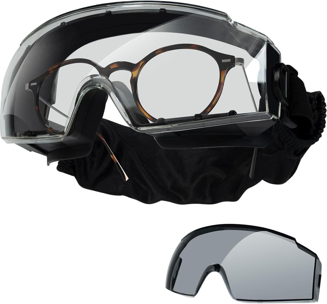 OneTigris Tactical Goggles Over Glasses, Anti Fog Tactical Eyeglasses, Safety OTG Goggles Protection with Interchangeable Len (Black)