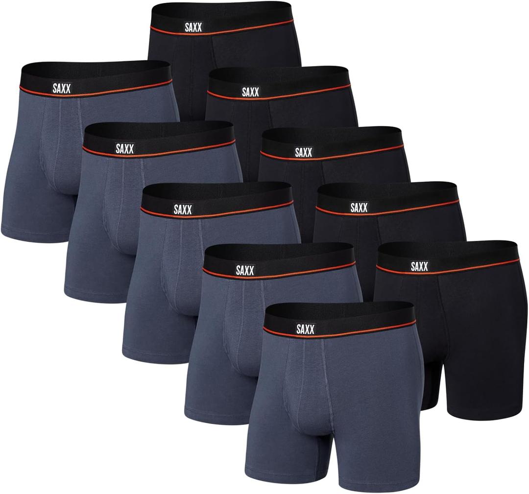 SAXX Underwear Co. Men's Underwear With Pouch Non-Stop Stretch Cotton Boxer Brief Fly 10 Pack (Medium, Deep Navy/Black)