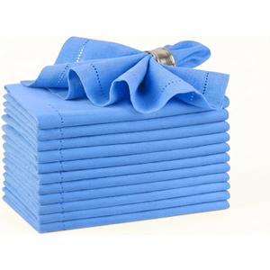 Palisa Light Blue Cotton Napkins Set of 12 | Premium Hemstitch Detailing Cloth Dinner Napkins 18x18 Inch | Soft Washable & Reusable Table Napkins for Everyday Use Weddings Restaurants & Hotels