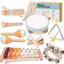 Baby Musical Instruments Set - Montessori Wooden 18 Month Old Baby Musical Toys, Toddler Percussion Instruments Xylophone Maracas Tambourine for Kids, 2 3 4 Year Old Baby Girls Boys Birthday Gifts