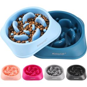 MateeyLife Slow Feeder Dog Bowls 2PCS, Anti-Choking Puzzle Dog Food Bowls, Anti-Slip Interactive Feeding Slow Down Eating, Bloat Stop Maze Dishes for Medium Breeds (A-LightBlue&DarkBlue)