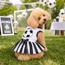 Petitebella Soccer Dog Dress with Striped Tutu Skirt Cute Pet Apparel with Football Graphic Soft Puppy Summer Clothes for Small Medium Dogs Sports Fan Outfit for Parties White/Stripes Small