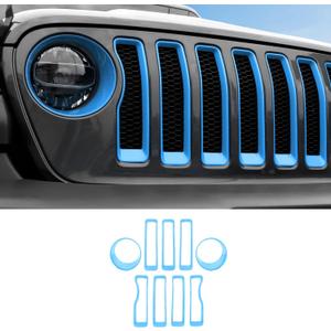 Grille Inserts & Headlight Cover for 2018-2022 Jeep Wrangler JL Sport & Sport S ONLY (Sky Blue)