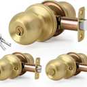 Brushed Gold Keyed-NOT-Alike Ball Design Door Knob with Keys and Lock, 3 Pack Wholesale Keyed Entry Round Shaped Doorknob for Front/Entrance Doors, Satin Brass Finish
