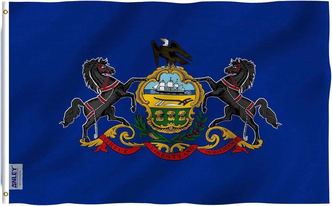 Anley Fly Breeze 3x5 Foot Pennsylvania State Flag - Vivid Color and Fade Proof - Canvas Header and Double Stitched - Pennsylvania PA Flags Polyester with Brass Grommets 3 X 5 Ft