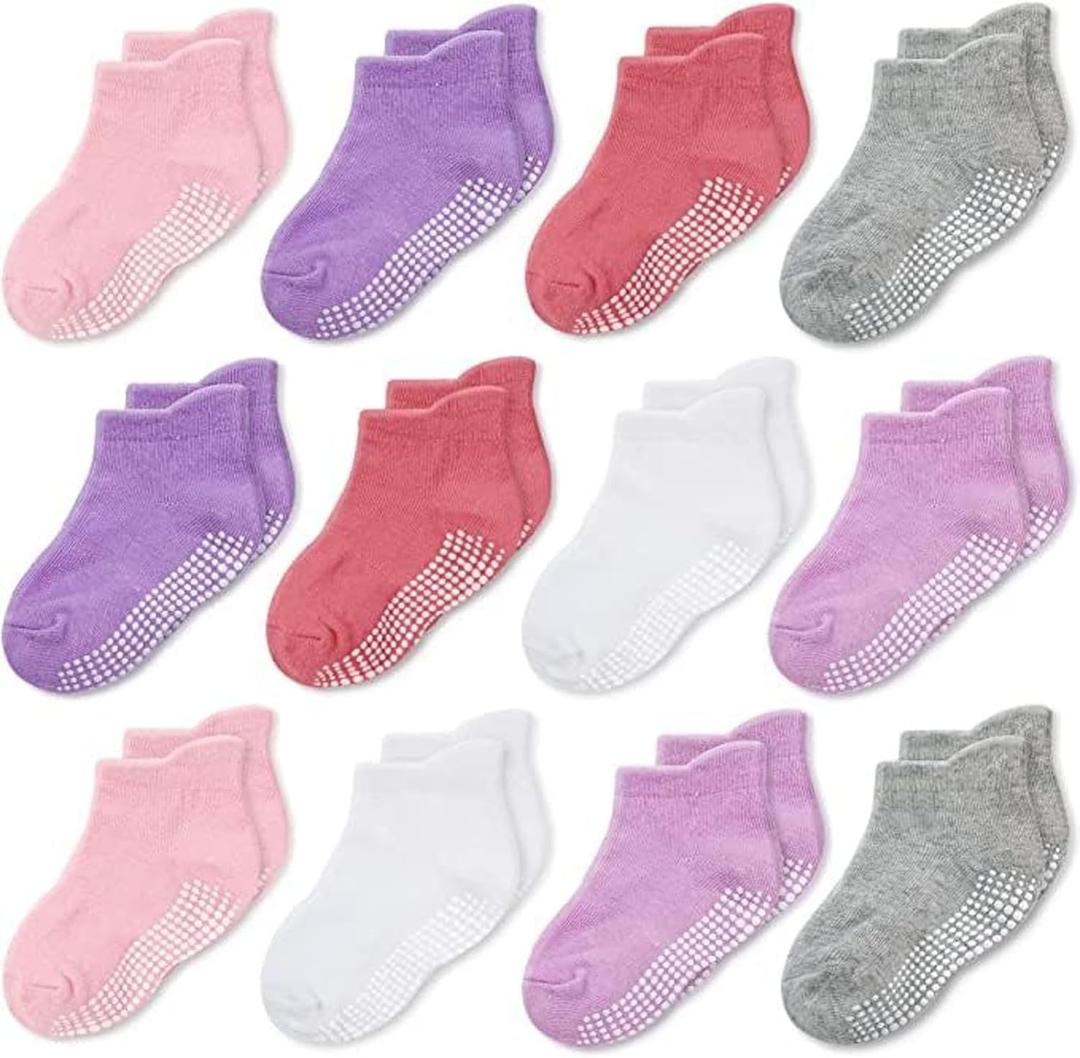 CozyWay - Calcetines antideslizantes para bebs, nios y nias, paquete de 6 y 12 unidades, calcetines y tobilleras antideslizantes para bebs y nios, 6-12 Months