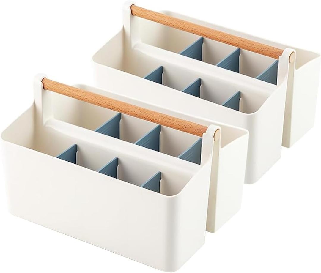 Vidifor 2 pcs Large Portable Caddy Tote with Handle, DIY Divided Basket for Art Supplies Crafts Colored Pencils Holds Brushes Makeup (Blue Dividers)