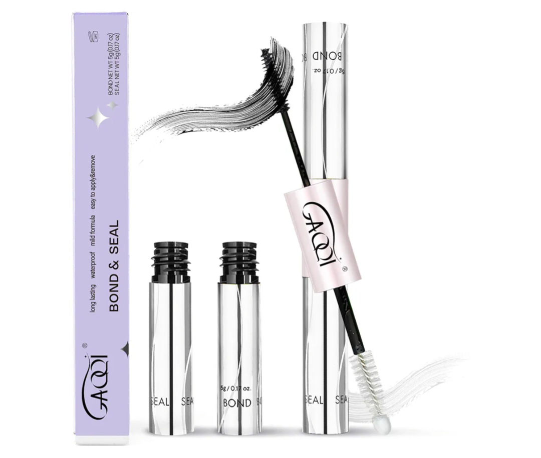 GAQQI Lash Cluster Glue, Lash Bond and Seal Waterproof, Bond & Seal Eyelash Glue for Clusters, Eyelash Adhesive Black LongLasting 72H, LatexFree（5ml+5ml）