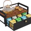 YINMIT Tea Bag Organizer, Tea Bag Holder with 8-Compartment Drawer, Wood Tea Box Organizers and Storage Chest, Tea Station Organizer for Countertop Kitchen, Rustic Brown