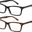 Yogo Vision Bifocal Reading Glasses 2 Pack Fashion Comfort Quality Bifocal Readers for Men and Women (Set of Shiny Black and Matte Havana)