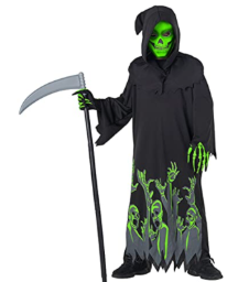 Morph Glow In The Dark Grim Reaper Costume Kids, Halloween Costumes for Boys Glow In The Dark, Reaper Costume Kids, Scary Costumes For Kid, 3-4 Years