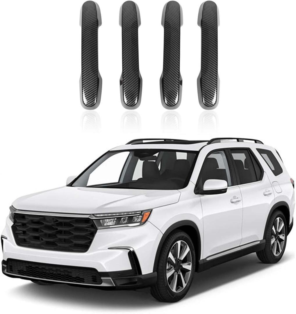 HIRUFAIT Car Exterior Door Handle Cover Protector for Honda Pilot 2023 2024 2025/ Honda Passport 2026 Accessories, ABS Auto Outside Door Handle Decorative Cover Trim, 4PCS (Carbon Fiber Pattern)