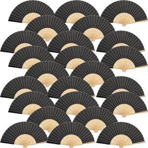 Bememo 24 Pack Folding Fans Paper Fans Handheld 8.3 Inch Bamboo Handheld Folded Craft Chinese Japanese Hand Fan for Women Weddings Bridal Shower DIY Decoration Gift Party Favors (Black)