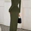 Lazysmile Bodycon Maxi Dresses for Women Long Sleeve Cocktail Dress (Green, M)