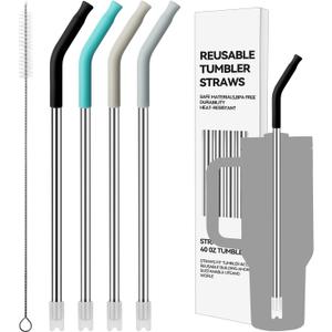 4 Pcs 40 oz Metal Straws for Stanley Cup,Simple Modern, Meoky Tumbler, Reusable Stainless Steel Straws with Silicone Tips, Replacement Straws for 40oz Tumblers