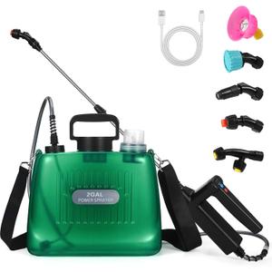 Battery Powered Sprayer 2 Gallon, Garden Sprayer with Upgraded Electric Rechargeable Handle, 5 Mist Nozzles, Transparent Tank with Scale Mark, Suitable for Lawn, Garden