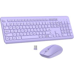 Wireless Keyboard and Mouse Combo, Full Size Silent Ergonomic Keyboard and Mouse, Long Battery Life, Optical Mouse, 2.4G Lag-Free Cordless Mice Keyboard for Computer, Mac, Laptop, PC, Windows(Purple)