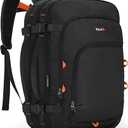 Tolaccea Travel Backpack, TSA Friendly Flight Approved Carry-on Luggage Water-resistant Business Rucksack, Durable Large Computer Bag Daypack Fits 15.6 Inch Laptop, 35-45L Expandable - Black