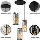 Black Pendant Lighting Modern Pendant Light, Mini Crystal Chandeliers,Adjustable Pendant Light Fixture for Kitchen Island Dinning Room Bedroom (3 Light)