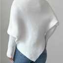 Verdusa Women's Cozy Asymmetrical Sweater Pullover Knit Tops Fall Clothes Elegant Luxury Outfits (White, M)