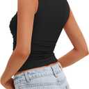 Darong Women's Padded Ruched Tank Tops Built in Bra Summer Double Lined Sleeveless Going Out Crop Tops Shirts (Black, S)