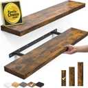 BAYKA Floating Shelves Set of 2, 22.5 inches Farmhouse Rustic Wood Wall Mounted Shelves for Bathroom, Bedroom, Living Room or Kitchen, Hanging Shelf Decor Book with 22lbs Capacity, Rustic Brown