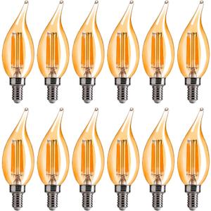 FLSNT CA11/E12 LED Chandelier Light Bulbs 40W Equivalent, Dimmable Candelabra Bulbs, 2200K Warm White, Amber Glass, 330 Lumens, 12-Pack, UL & CA65 Listed
