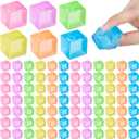 Simgoing 96 Pcs Mini Ice Cube Stress Balls Fidget Toys Bulk Squeeze Square Ball Sensory Toys Stress Relief Ice Cube for Small Prize Birthday Party Favor Bags Box Filling, 6 Colors