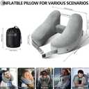 Sunany Travel Neck Pillow for Airplane Pillow Comfortably Supports Head, Neck and Chin, Inflatable Travel Pillow with Soft Velour Cover and Portable Drawstring Bag (Grey, H-Shape)