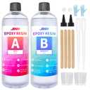 Epoxy Resin Kit Two Part 32 oz Crystal Clear Non-Yellowing Self-Leveling High Gloss UV & Heat Resistant Art/Craft/River Tables Beginner Friendly (32oz)