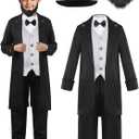Deluxe Kids Abraham Lincoln Costume Boys Presidents Day Costume Halloween Cosplay Dress Up (8-10 Years)