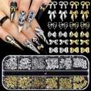 4 x Silver Gold Bow Nail Charms, Small Nails Bows Alloy 12 Styles Bowknot Nail Art Studs Bow Tie Charms for Nails DIY Y2K Decor