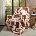 Lotus Karen Faux Fur Throw Blanket Cow Print-Light Brown, Fluffy Fuzzy Plush Bubble Blanket for Couch, 60x50 Inches Cozy Shaggy Rabbit Blanket, Luxury Decorative Gifts for Sofa Bedroom Living Room.