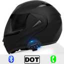 Motorcycle Bluetooth Modular Helmet, DOT Approved Dual Visor Full Face Flip Up Bluetooth Integrated Motorcycle Helmet for Adults Men and Women (Matte Black,Small)