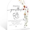 Boho Floral Photo Guestbook Sign, 6 x 8 Inch White Arch Acrylic Wedding Sign with Holder, Wedding Sign for Ceremony and Reception, Wedding Decoration, Wedding Supplies - BX06