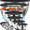 DUTZUN Mixing Bowls with Lids Set - 16pcs Stainless Steel Mixing Bowl Set with Colander, 3 Grater Attachments, Non-Slip Bottom, Metal Nesting Bowls with Strainer for Mixing & Serving - Black