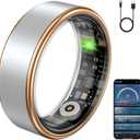 Smart Ring Fitness Tracker Ring for Women & Men, Sleep/Step/Blood Oxygen/Heart Rate Monitor, Long-Lasting Battery Sleep Ring, No Subscription Fee, Compatible with iOS & Android (Matte Silver, 8)