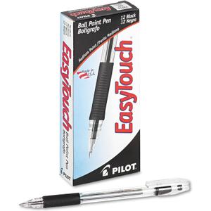 Pilot EasyTouch Ball Point Stick Pens, Medium Point, Black Ink, Dozen Box (32010)