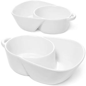 LE TAUCI Chip and Dip Bowls, Anti-Soggy Cereal Bowl, Soup and Side/Cracker Bowls Sets for Breakfast, Soup and Sandwich, Bread Dipping Bowls, Set of 2, White
