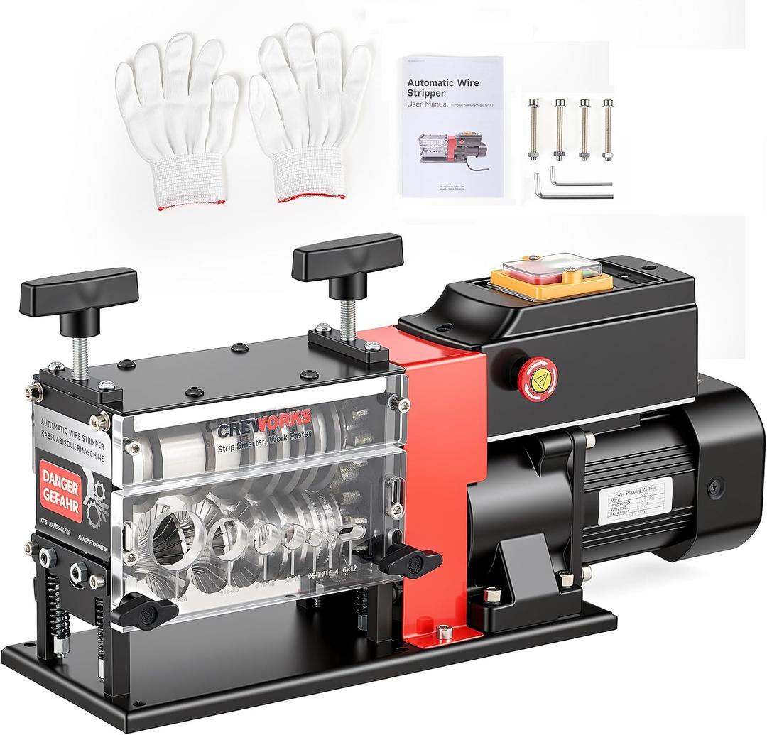 CREWORKS Electric Wire Stripper Machine, 7 Channel 7 Blade Wire Stripping Machine for 0.06-1.1 in. (1.5-28 mm) Scrap Wire, 60W Motor Cable Stripper Machine, Cable Stripping Tool for Wire Recycling