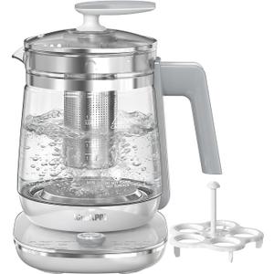 1200w Electric Kettle, 1.5L Borosilicate Glass tea kettle, Hot water kettle electric for Coffee or Tea, BPA Free, Auto Shut-Off, Stainless Steel, Fast Boil, White