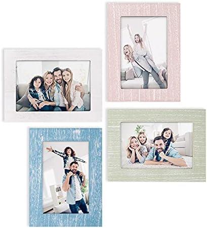 eletecpro 4x6 Picture Frame Set of 4 Wooden Designs Wall Decor Table Top & Wall Mount Photo Frame Vertical & Horizontal Rustic Home Décor Picture Frames