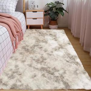 Glamtex 3x10 Fluffy Runner Rug, Shag Carpet, Soft Plush Hallway Bedroom Indoor Mat, Non-Slip for Beside Kids Nursery Girls Room Home Decor, Gray/White