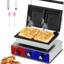 Commercial Sandwich Press, Adjustable Temp 0–550°F & Timer Electric Sandwich Maker, Stainless Steel Panini Grill Press Sandwich Maker w/Non-Stick Plates, Makes 2 Grilled Cheese Sandwiches