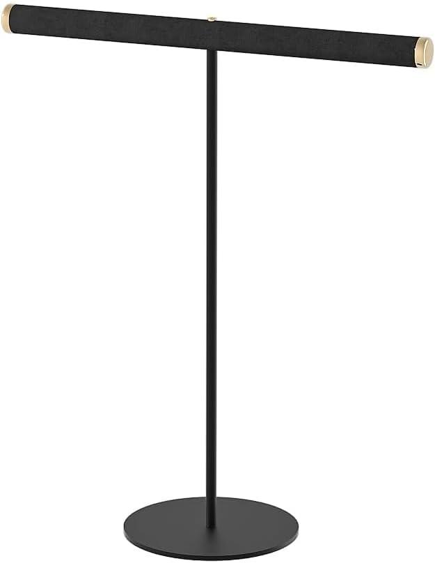 Coward T-Bar Necklace Organizer Stand, Velvet Necklace Bracelet Holder Stand with Metal Base, Hanging Jewelry Display Organizer for Women Girls (Black 1.6cm thickness tube)