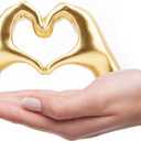 Small Heart Hands Sculpture Decor for Living Room Bedroom Bookshelf Coffe Table and Office Display, Love Finger Statue Modern Aesthetic Home Decor, Unique Gift for Wedding Christmas Birthday (Gold)