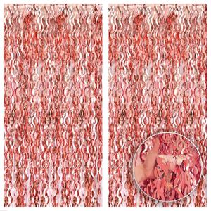 KatchOn XtraLarge Wavy Rose Gold Fringe Backdrop - 3.2x6.5 Feet Pack of 2 | Wine Bachelorette Party Decorations | Birthday Decorations for Women