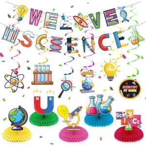 Science Party Decor - Honeycomb Centerpieces, Banners, Mad Science Theme for Kids' Birthdays & Classroom Events